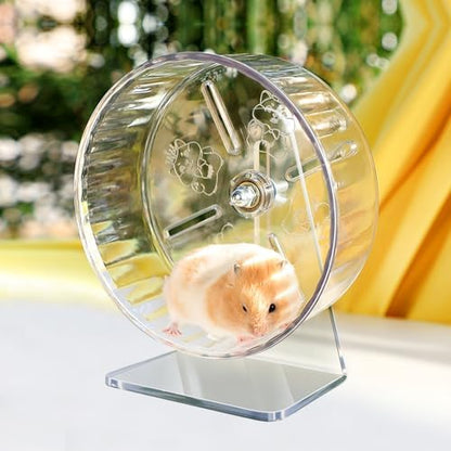 lazYYzal Silent Hamster Wheel, Super-Silent Hamster Exercise Wheels Accessories, Quiet Running Wheels, Adjustable Stand for Hamsters Mice Or Other Small Animals (Ф 6 inch,Transparent)