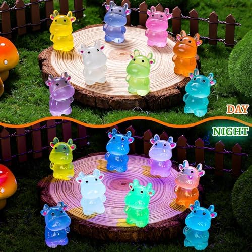 40PCS Luminous Mini Resin Cows Figurines, Mini Cows for Micro Garden