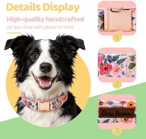 Spring Dog Collar, Blue Floral Print Pet Collars Light Pink Cute Durable Metal Buckle Girl and Boy Dog Collars Adjustable for Small Medium Large Dogs