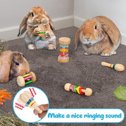 MEWTOGO 5 Pcs Wooden Bunny Toys, Safe & Bite-Resistant