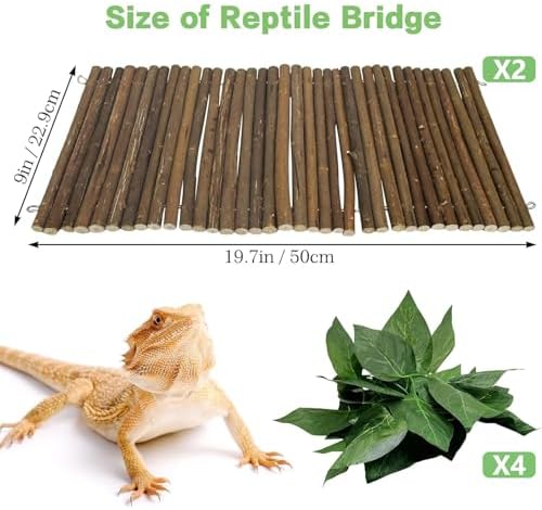 Hamiledyi 2 PCS Bendable Wooden Reptile Hideout Ladder Bridge Hiding Hut Tunnel Toys Climbing Bridge Chew Toy Habitat Accessories for Bearded Dragons Ball Python Guinea Pigs Rabbits(19.7 x 9 in)