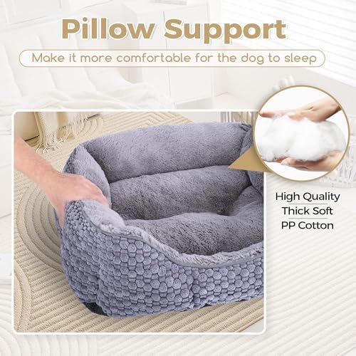 Plush Dog Bed Medium, Dark Grey, Machine Washable, Dog Beds Sofa with Pillow Support, 25x21Inch, Corn Kernel Design, Non-Slip Bottom, Thick PP Cotton Padding