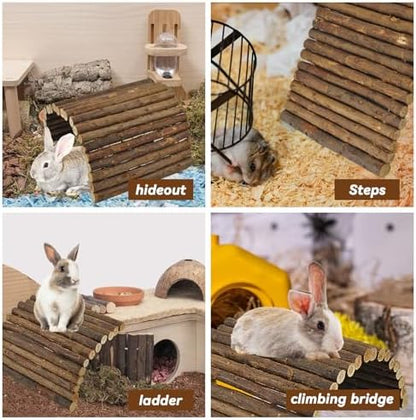 kathson Rabbit Wooden Bridge(20.0 x 11.8 inches),Guinea Pig Wood Tunnel Large Bunny Ladders Small Animal Flexible Hideout for Hamster Chinchillas Guinea Pig Hedgehog and Other Rodents
