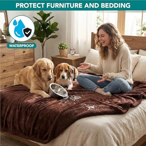 PetAmi Waterproof Dog Blanket for Large Dog Cat Pet, 60x80, Brown Sherpa