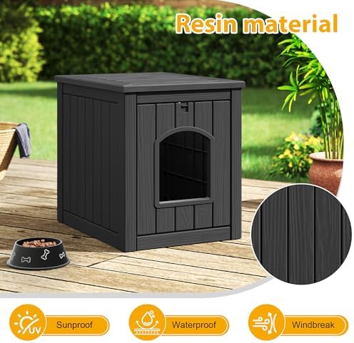 Cat Litter Box Enclosure, Multi-Functional Enclosed Cat Litter Box Furniture, Outdoor Cat House Weatherproof, Openable Front Door & Raised Floor, Easy to Clean & Assemble, Black