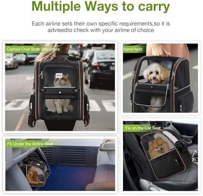 Large Cat Backpack Carrier Expandable Pet Carrier Backpack for Small Dogs Medium Cats Fit Up to 18 Lbs, Dog Backpack Carrier, Foldable Puppy Backpack Carrier for Travel, Black