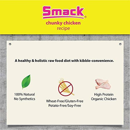 Smack Pet Food Organic Raw Dehydrated Dog Food Grain-Free, Gluten-Free, Raw Food for Dogs (Chunky Chicken, 8.8 Ounce)