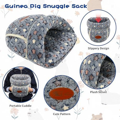 YUEPET Guinea Pig Bed, Warm Fleece Slipper Cuddle Cave, Grey Star