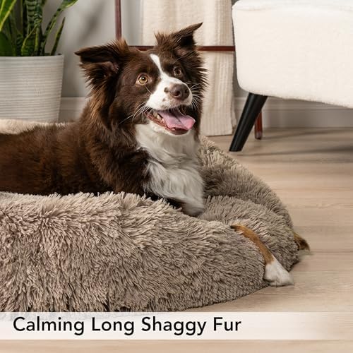 PetAmi Calming Donut Dog Bed, Washable Faux Fur, 30 Inch Medium, Taupe