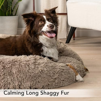 PetAmi Calming Donut Dog Bed, Washable Faux Fur, 30 Inch Medium, Taupe