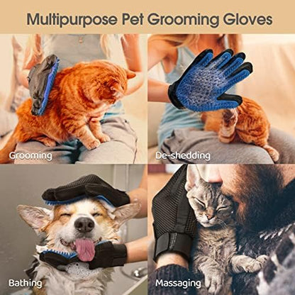 Pet Hair Removal Glove with 255 Silicone Tips for Dogs & Cats, Right Blue