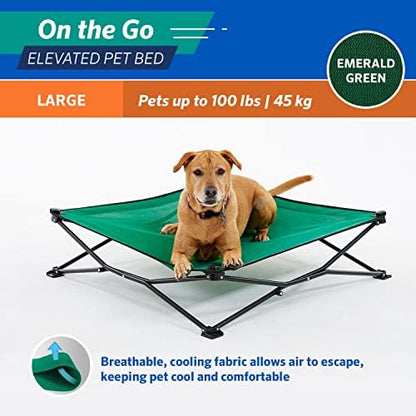 Coolaroo On-The-Go Elevated Dog Bed - Foldable Pop-Up Travel Dog Bed with Breathable, Moisture-Resistant Fabric, Carry Bag Included, Lightweight & Portable, Emerald Green, Large