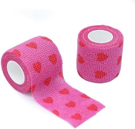 Self Adhesive Bandage Wrap Animal Cohesive Bandage Self Adherent Wrap First Aid Tape for Dogs Cats Horses Birds & Wrist Healing Ankle Sprain (2 Inch Heart 6 Rolls)