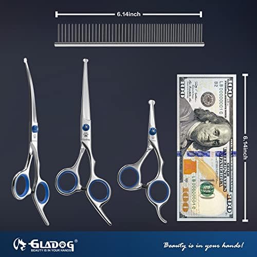 Dog Grooming Scissors Kit with Safety Round Tips, GLADOG Professional 6 in 1 Grooming Scissors for Dogs, Sharp and Heavy-duty Dog Grooming Shears for Dogs Cats Pets