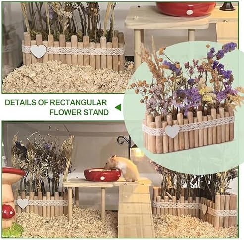 Hamster Cage Sprays Flower Foraging Holder - Natural Wood Feeding Stand, Small Pet Habitat Accessories for Hamsters Mouse Guinea Pig Dwarf Gerbils Syrian Mice (Lace - Rectangle)