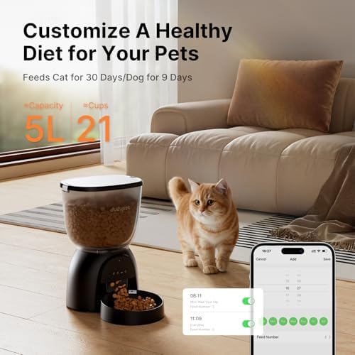 Automatic Cat Feeder with WiFi, Timed Cat Dry Food Dispenser for Cats Dog