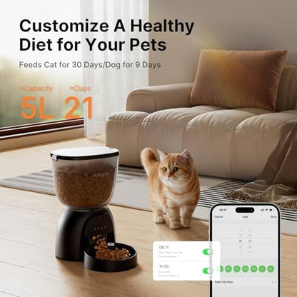 Automatic Cat Feeder with WiFi, Timed Cat Dry Food Dispenser for Cats Dog