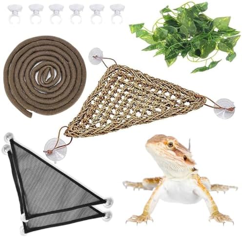 Hamiledyi Bearded Dragon Tank Accessories Lizard Hammock Climbing Jungle Vines Adjustable Leash Bat Wings Flexible Reptile Leaves with Suction Cups Reptile Habitat Decor for Gecko,Snakes,Chameleon