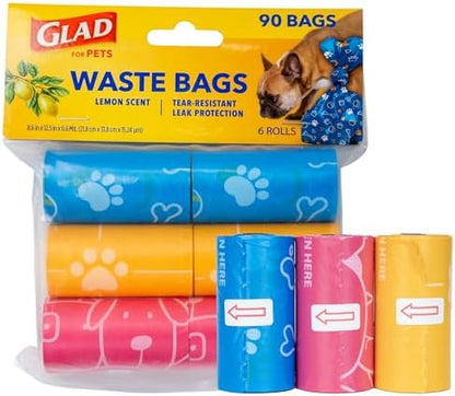 Glad for Pets Scented Dog Waste Bags, Lemon Scent, Multicolor, 90 Count