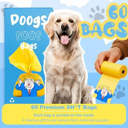 Funny Dogs Poop Bags Shit Bag 60 Count The Most Presidential Poop Bag Ever Unscented Leakproof Extra Thick Pet Waste Bags Novelty Gag Gift White Elephant Gifts for Cat Dog Walking & Cleaning