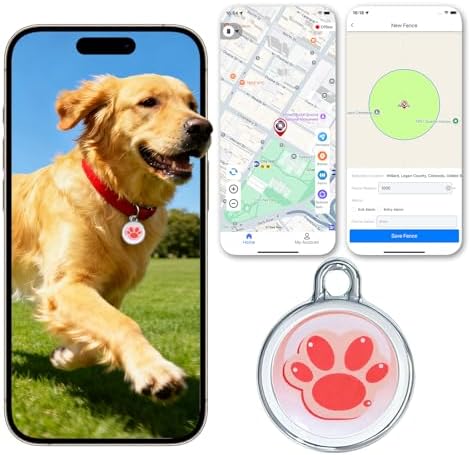 GPS Tracker for Dogs, Smart Dog Tracker with Real-Time Location, for Android and iOS No Monthly Fee & No SIM Card- Pet Location Tracker with Holder, IP68 Waterproof, Indoor & Outdoor Pet Safety Use
