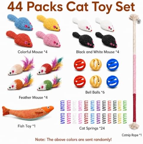 Cat Toys for Indoor Cats, 44 Pack Interactive Cat Toy Set for Kitten