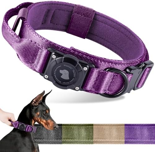 2026 Upgrade Waterproof Tactical AirTag Dog Collar, Built in AirTag Holder