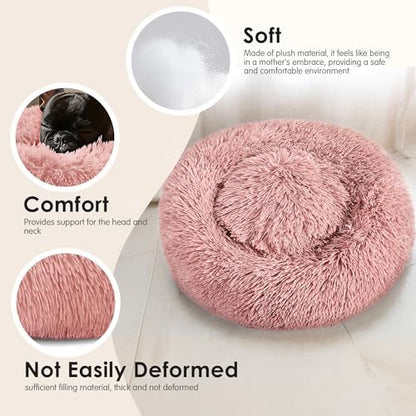 28in Large Dog Bed, Calming Donut Bed for Puppy and Kitten (Pink)