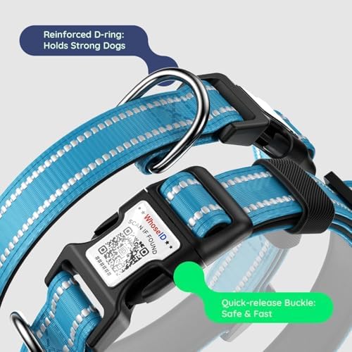 Premium Airtag Dog Collar，with IP68 Waterproof AirTag Holder,Blue,XL