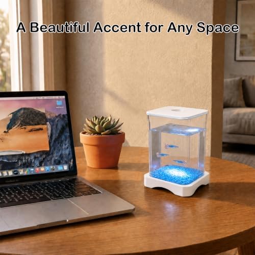 0.5 Gallon Betta Fish Tank Aquarium Starter Kit with Light and Lid(White)