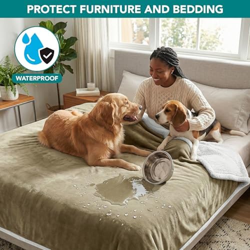 PetAmi Waterproof Dog Blanket for Large Dog Pet, 90x90 Queen, Taupe
