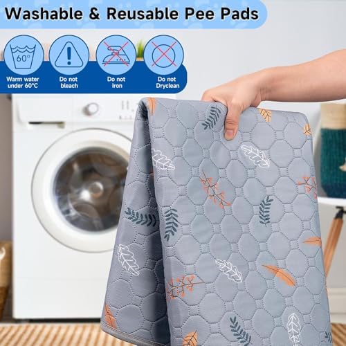 Sunheir Washable Pee Pads for Dogs Large 24" x 72" 2-Pack Reusable Puppy Pads Pet Training Pads, Absorb Dog Mats, Whelping Pad, Non-Slip Protects Against Urine Leakage,Runner Rug (Leaves - Light Grey)