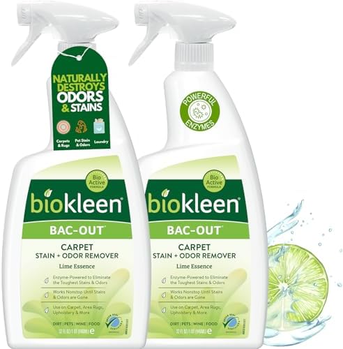 Biokleen Bac-Out Enzyme Cleaner Spray and Stain & Odor Remover for Pet Stains, Laundry, Diapers, Wine, Carpets, & More, Eco-Friendly, Non-Toxic, Lime Scent, 32 Ounces (Pack of 2)