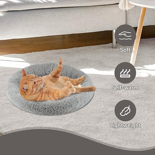 Small Cat Bed Mat with Surrounding Pillow, 11.81" Round Pet Cushion for Cats Puppy Rabbits Curling Sleep, Indoor Furniture/Carrier/Crate Pet Self Warming Pad, Washable, Small