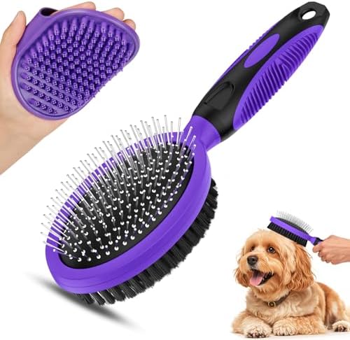 2PCS Pet Grooming Tools - Double-Sided Brush for Shedding and Bathing, Suitable for Short/Long Haired Dogs Cats and Horses, Deshedding Dog Brush, Mane & Tail Combs for Horses - Pet Supplies (Purple)