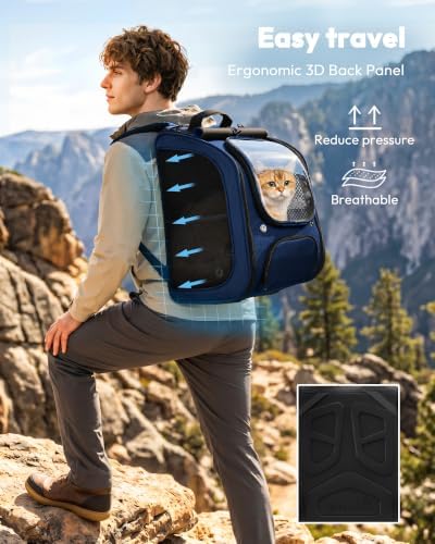 Pecute Cat Backpack Carrier,Large Space Cat Bubble Backpack,Ergonomic,Blue