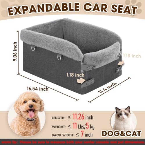Small Dog Car Seat - Center Console Puppy Booster Seats (Dark Grey&Grey)