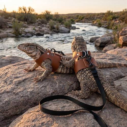 3 Pack Bearded Dragon Leash and Harness Set 3 Size Adjustable Lizard Harness Bearded Dragon Outfits for Reptile Small Animals Training Walking, Easy to Put on and Take Off (Brown)