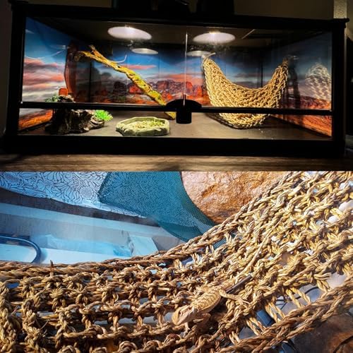 Bearded Dragon Hammock,Reptile Lounger Lizard Natural Seagrass Habitat Decor Reptiles Tank Hanging Plants Jungle Climber Vines Flexible Leaves Accessories for Lizards Chameleon Gecko Corn Snakes