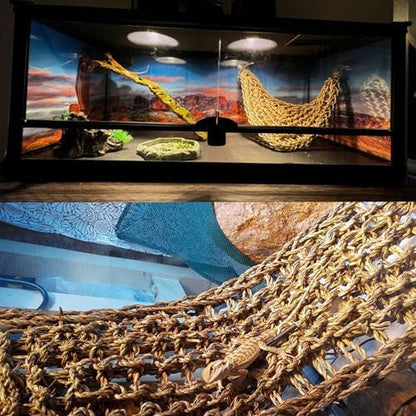 Bearded Dragon Hammock,Reptile Lounger Lizard Natural Seagrass Habitat Decor Reptiles Tank Hanging Plants Jungle Climber Vines Flexible Leaves Accessories for Lizards Chameleon Gecko Corn Snakes