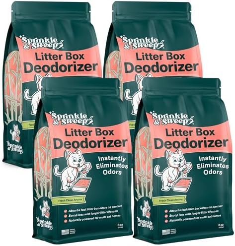 Sprinkle & Sweep: Litter Box Deodorizer - 4 Pack, 8oz Bags - Cat & Kitten Home Odor Neutralizer, Ultra-Absorbent Formula, Non-Toxic, Pet Smell Control