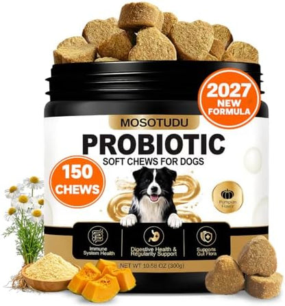 Probiotics for Dogs - Gut Health, Immune Support, Diarrhea, Gas & Constipation Care | with Prebiotics, Digestive Enzymes & Pumpkin - Dog Probiotic Soft Chews, 150 Count