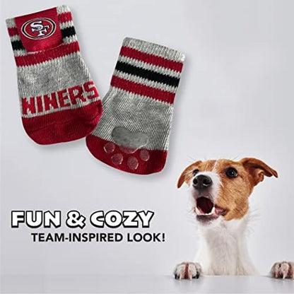 NFL SAN Francisco 49ERS Anti Slip Dog Socks with Elastic Ribbed Top, Size Medium/Large. Indoor/Outdoor Socks, Best Dog Paw Protector, 2 Pairs, Cool Puppy Supplies with NFL Logo of 49ERS Team