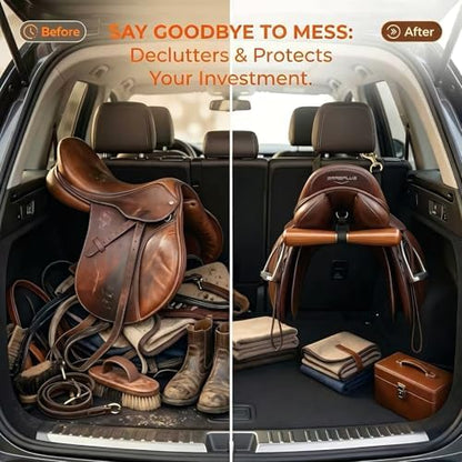 Portable Saddle T Hanger for Car & Trailer - Heavy Duty Headrest Saddle Rack Organizer for Western & English Horse Tack - Space-Saving No-Drill Equestrian Gear Storage