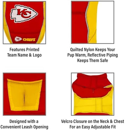 NFL Kansas City Chiefs Puffer Vest for Dogs & Cats, Size Medium. Warm, Cozy, and Waterproof Dog Coat, for Small and Large Dogs/Cats. Best NFL Licensed PET Warming Sports Jacket