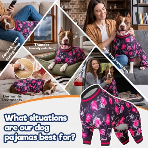 LovinPet 3XL Dog PJs, Pitbull Clothes, Black and Pink Floral Print, 3XL