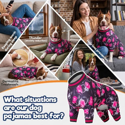 LovinPet 3XL Dog PJs, Pitbull Clothes, Black and Pink Floral Print, 3XL