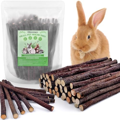 Bissap Apple Sticks for Rabbits, Natural Bunny Chew Toys and Treats for Chinchilla Guinea Pig Hamster Gerbil Small Animals Pet Apple Wood Stick Toys Teeth Grinding (230g/8.1oz)