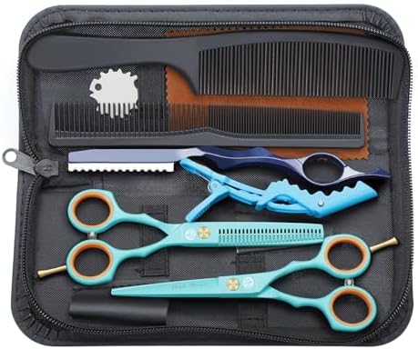Purple Dragon 5.5 inch Hair Cutting Scissors Set with Razor - Blue