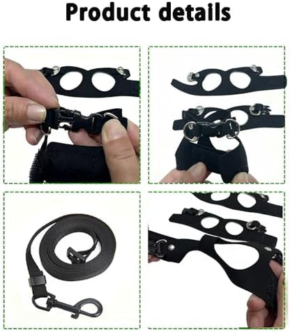 3 Pack Bearded Dragon Harness and Leash Set - Adjustable Soft Leather Vest with 6.89FT Retractable Lead, Escape-Proof Lizard Walking Harness for Reptiles, Squirrels & Small Pets (Black)